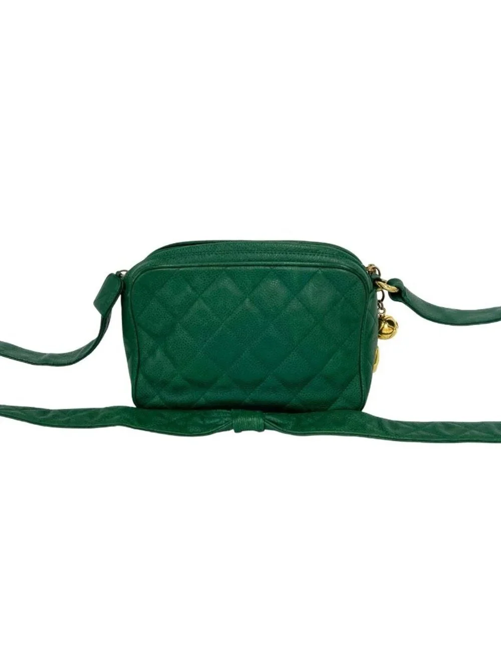 Chanel Card with Vintage Quilted CC Logo Caviar Leather Shoulder Bag Green